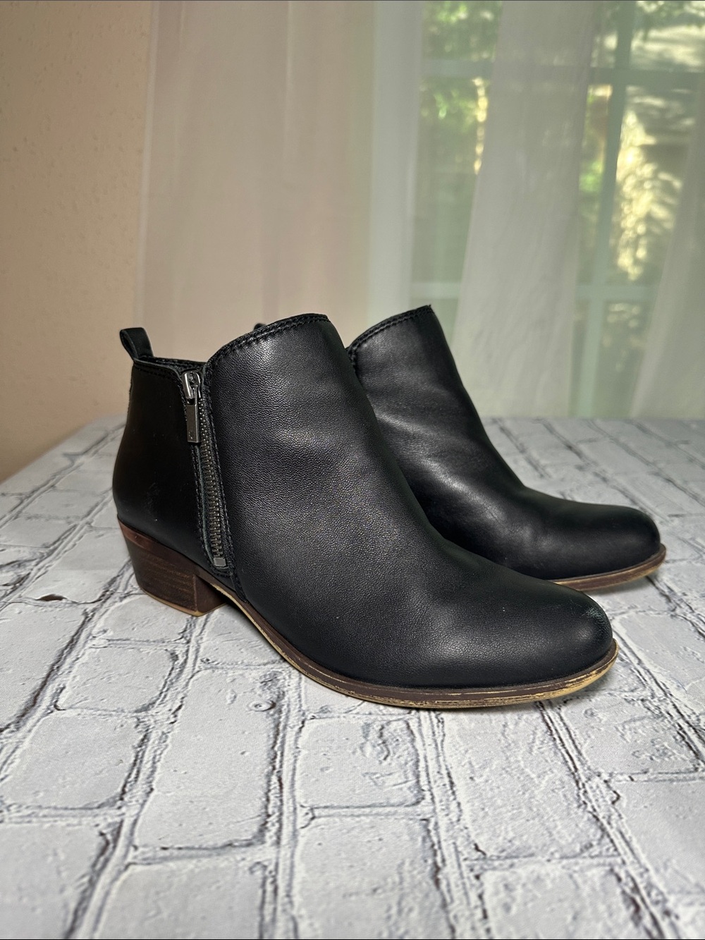 Lucky Brand Basal Black Leather Bootie Ankle Boot women’s size 9 M